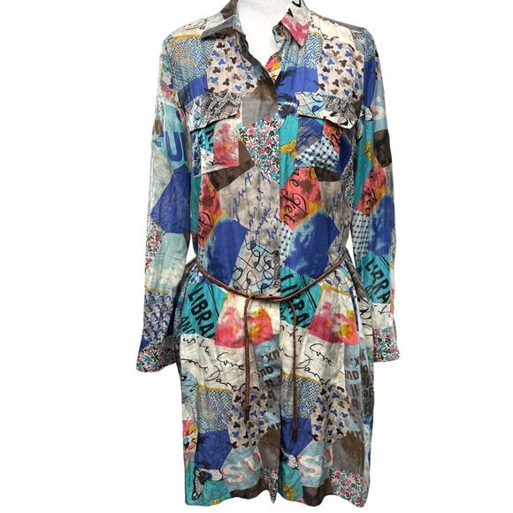 Gerard Darel Shirt Tunic Dress Size 8 Abstract Patchwork Print Silk Cotton - Picture 3 of 13